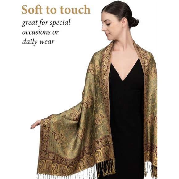 Soft Silky Reversible Paisley Pashmina Shawl Wrap Scarf - Picture 4 of 6